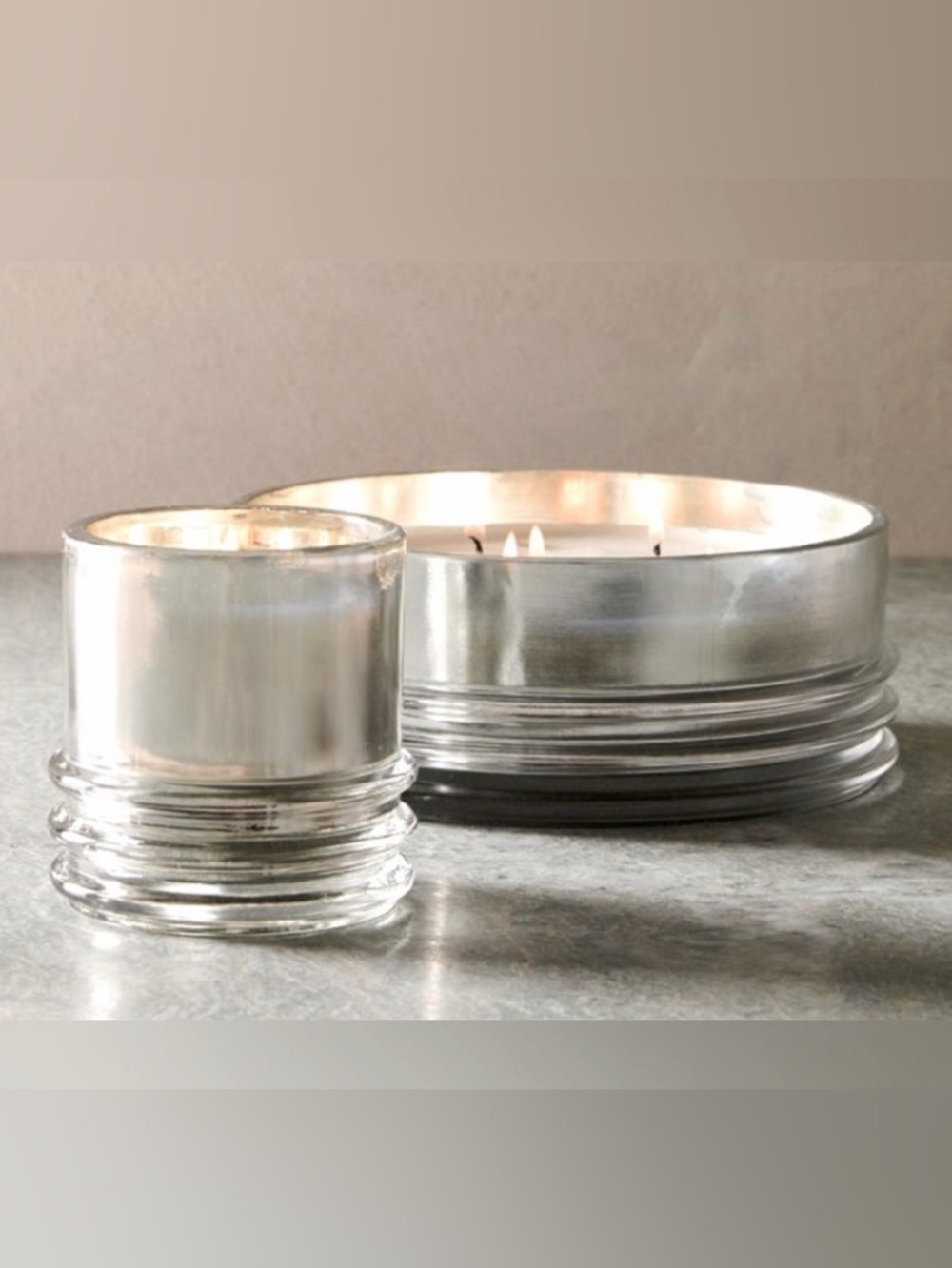 New West Elm Metallic Silver Glass Candle- Evergreen Fir